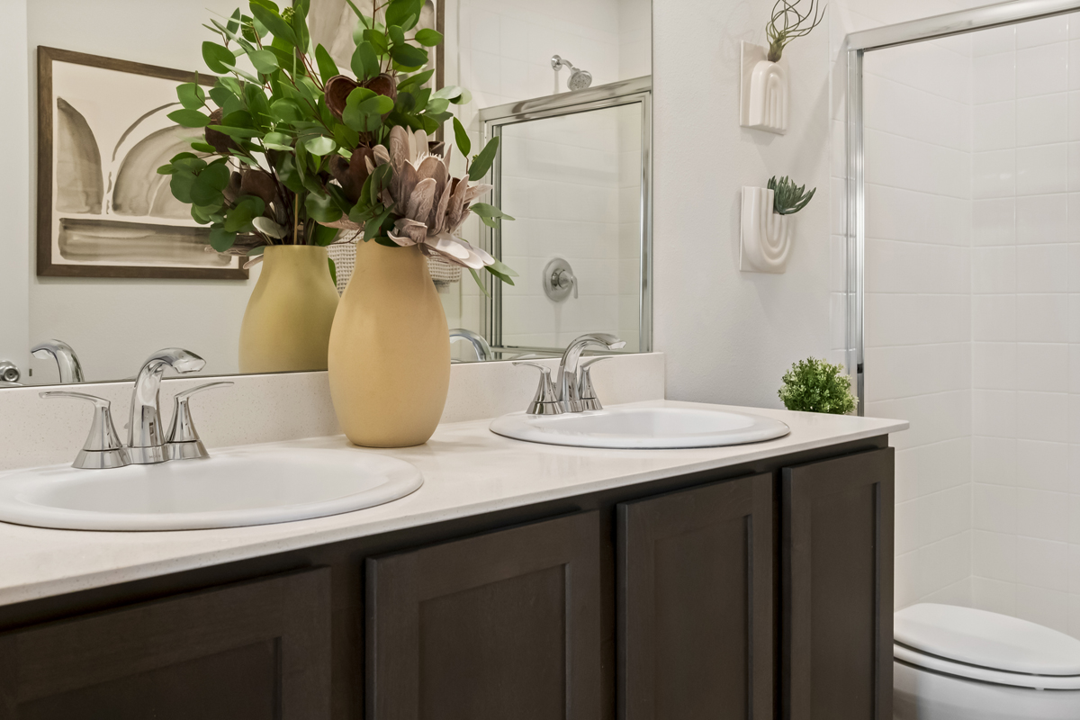 Dual-sink vanity at primary bath