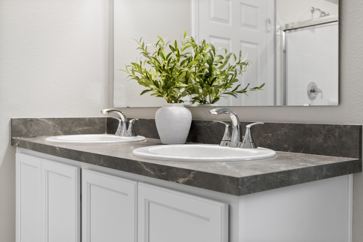 Dual-sink vanity at primary bath