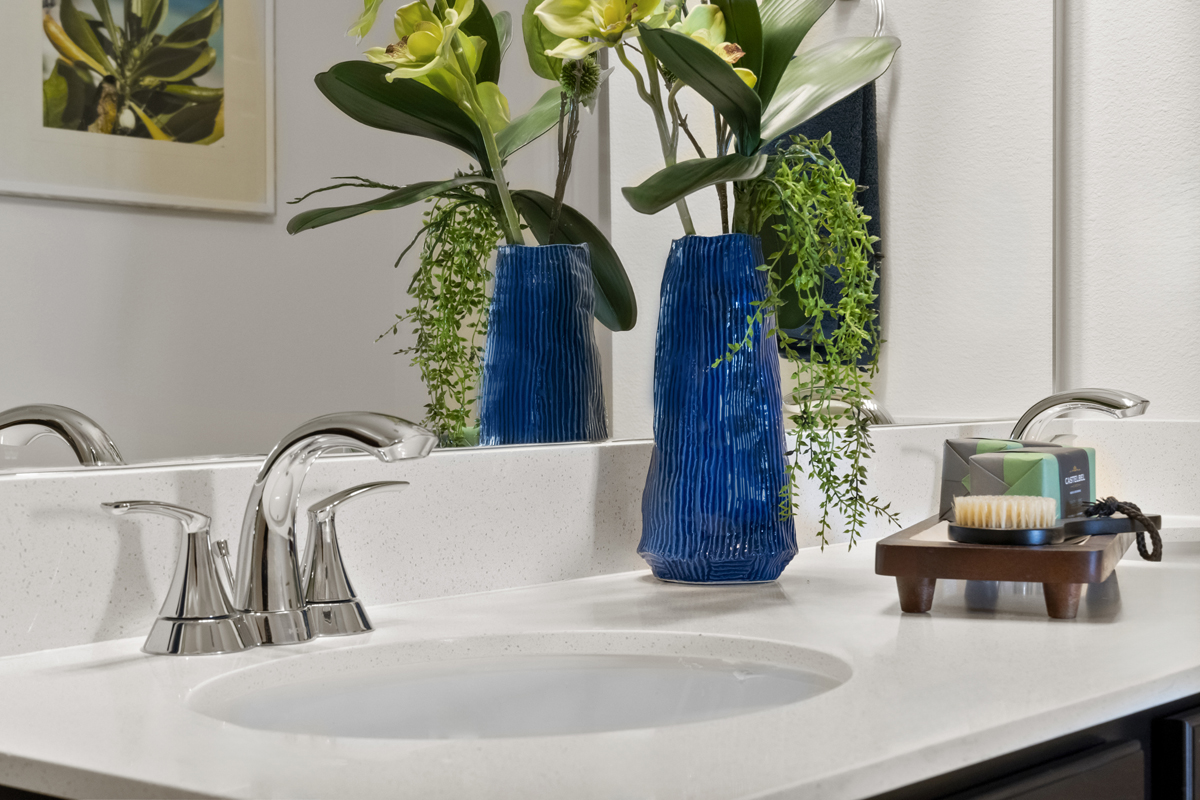 Dual-sink vanity at primary bath