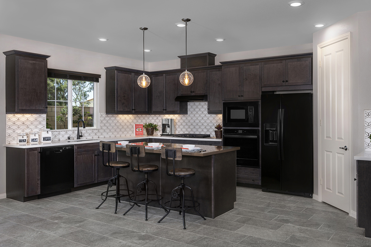KB model home kitchen in Moreno Valley, CA